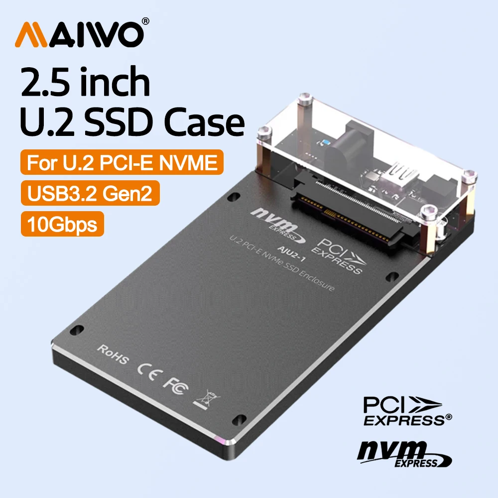 

MAIWO 2.5 Inch U.2 NVMe SSD Enclosure USB-C to U.2 Adapter 10Gbps USB 3.2 Gen2 External 2.5'' U.2 PCI-E nvme ssd Case Tool Free
