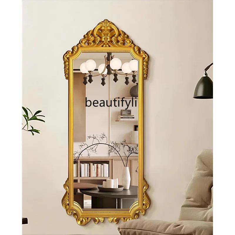 

French retro full body luxury carved floor mirror home living room bedroom full-length mirror clothing store fitting mirror