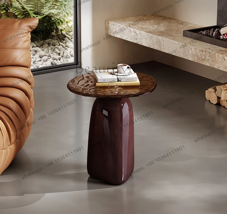 LD Italian minimalist round edge table high-end water ripple glass small coffee table