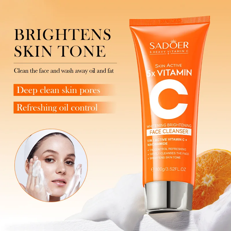 SADOER Vitamin C  Facial Cleanser Face Wash Foam Cleanser Deep Cleansing Moisturizing Brightening Hydrating Skin Care Products