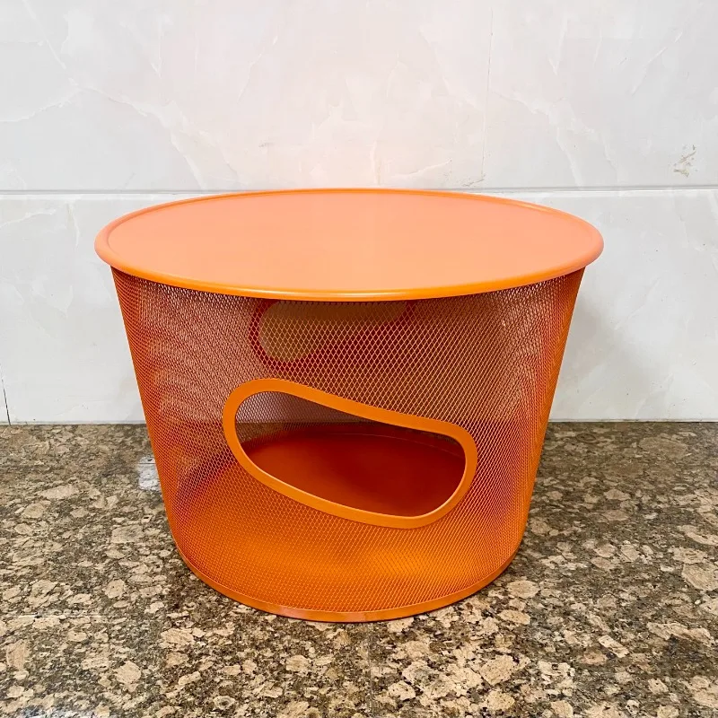 طاولة جلدية ذات سرج برتقالي من هرميس - طاولة جانبية مستديرة فاخرة لغرفة المعيشة الإيطالية