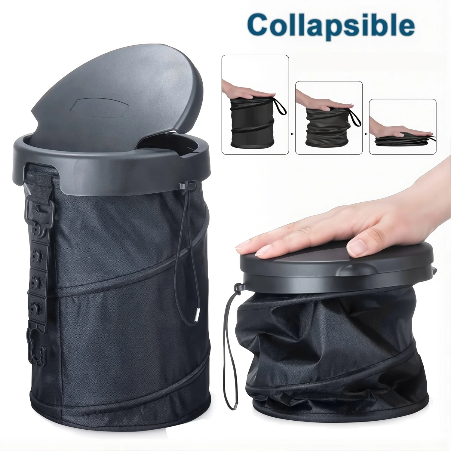 Collapsible Car Seat Trash Can Rubbish mini Bin with Lid Cover Garbage Travel Storage Bag Organizer Portable Auto Accessories