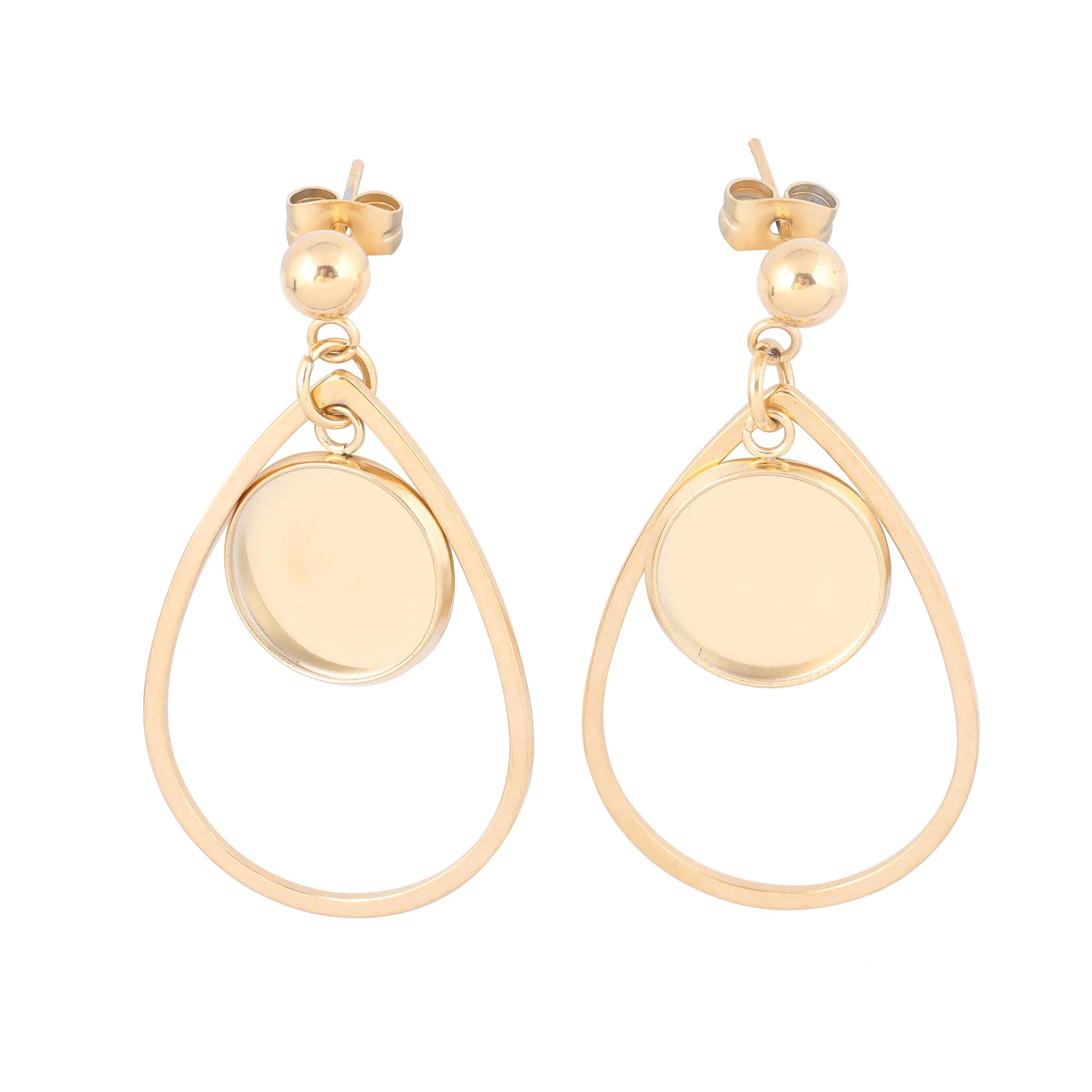 6 sztuk ze stali nierdzewnej pozłacane Teardrop Hoop podstawa kolczyka wykroje Fit 12mm Cabochon ustawienie tace Diy kolczyki słupki ustalenia
