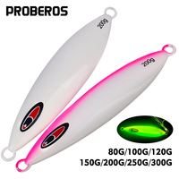 Proberos Luminous Metal Jig Fishing Lure 80g/100g/120g/150g/200g/250g/300g - Fast Sinking Bait for Deep Sea Night Fishing