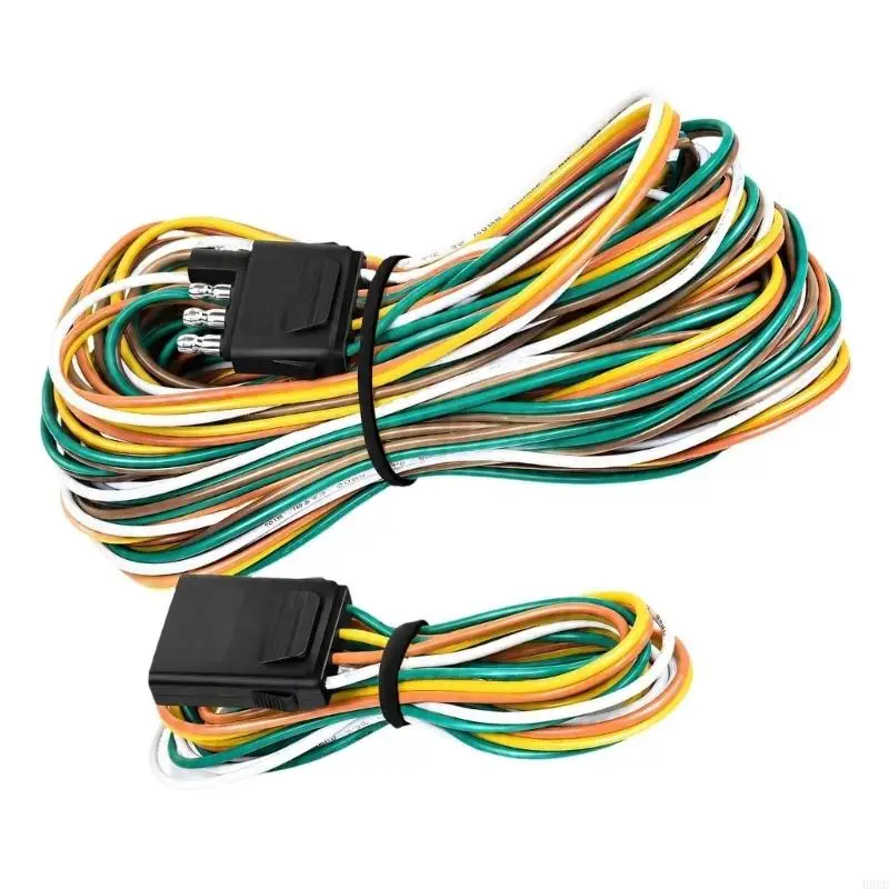 4-Way Flat Trailer Wiring Harness 25 Feet 18 AWG Forked 4-Wire Plug Set Color-Coded Wire for Trailer H9EE