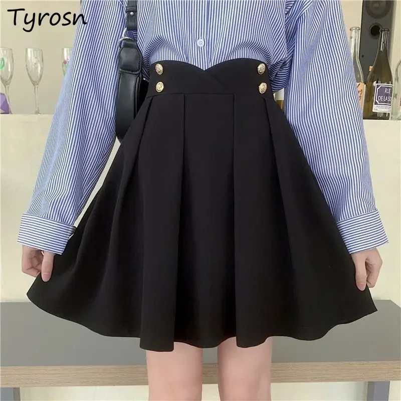 

Empire Skirts Women Folds Design Retro Elegant Korean Style Sweet Mini Faldas Casual Creativity New Spring Stylish Tender Ladies