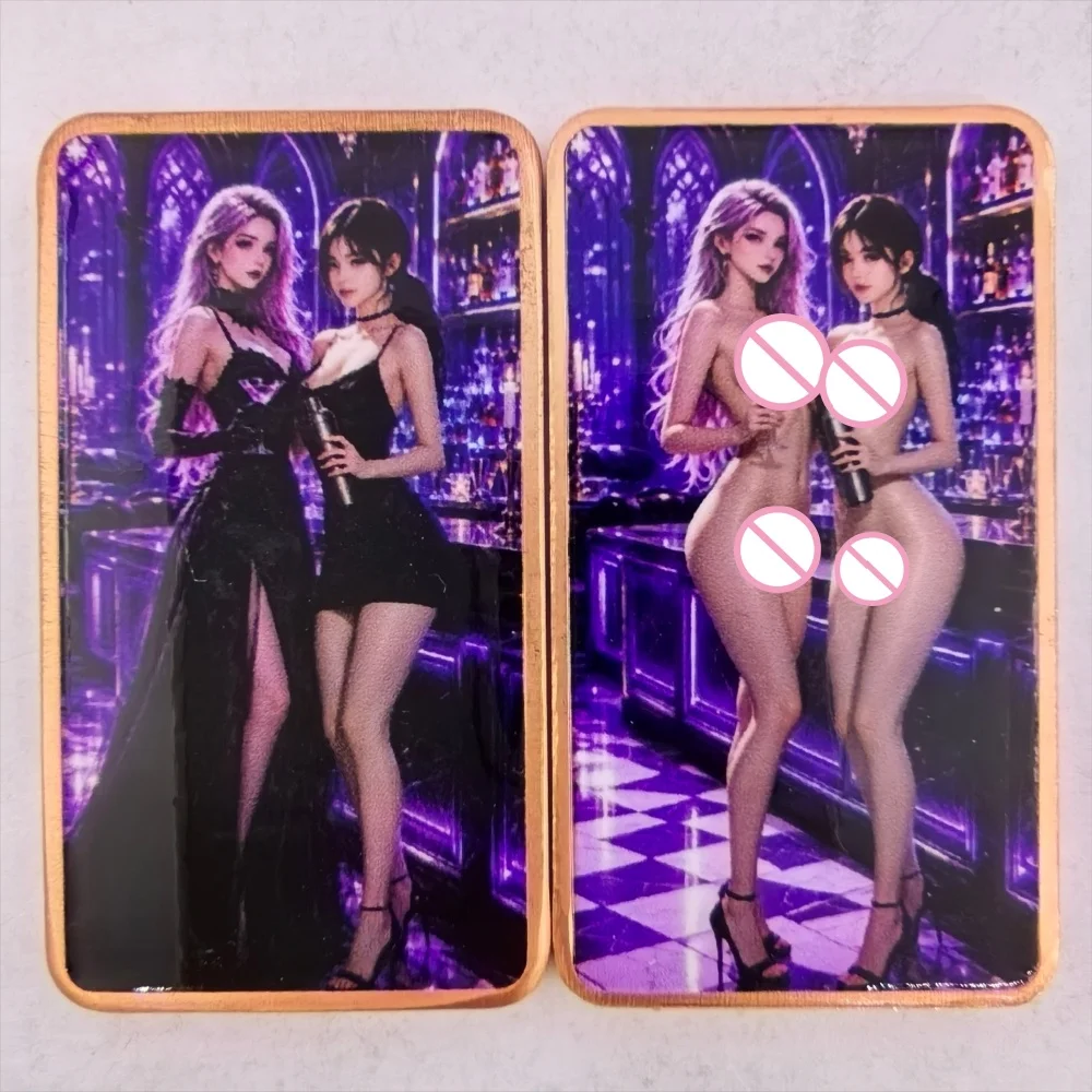 1oz.999 Fine Copper Bar 9pcs Set City Night Duet Gown Party Sunset Bar Rose Gold Edge Cocktail Neon Skyline Art Collectible Gift