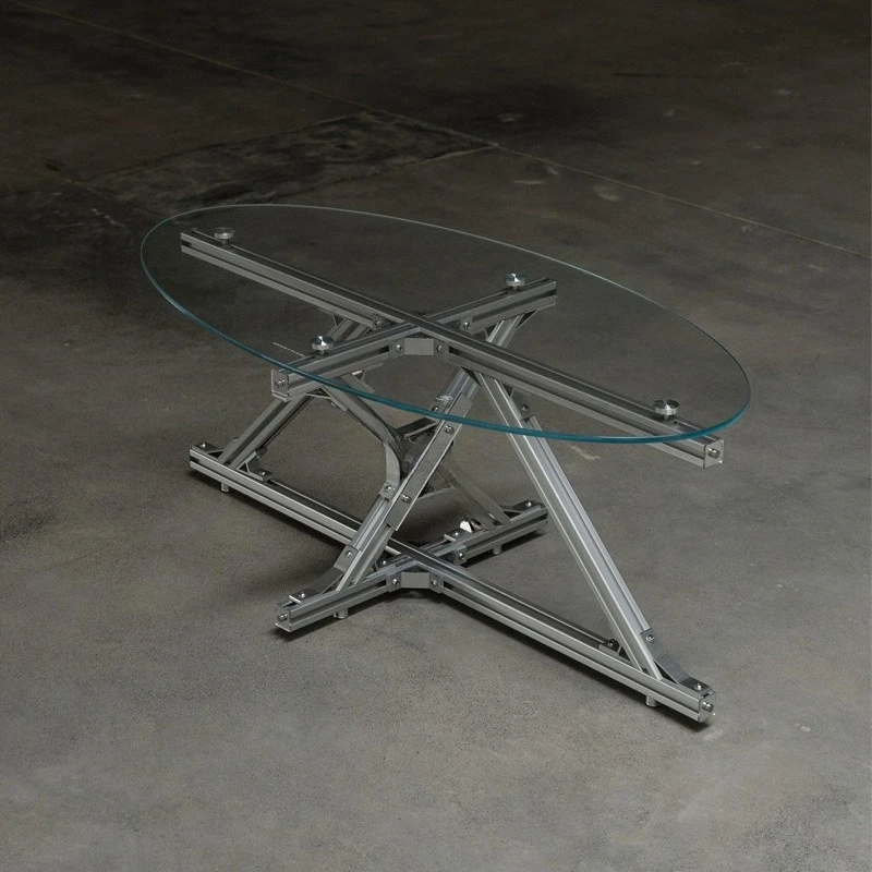 Mesa de centro ovalada, mesa de centro para sala de estar, mesa auxiliar de sofá de vidrio para el hogar con perfil de aluminio