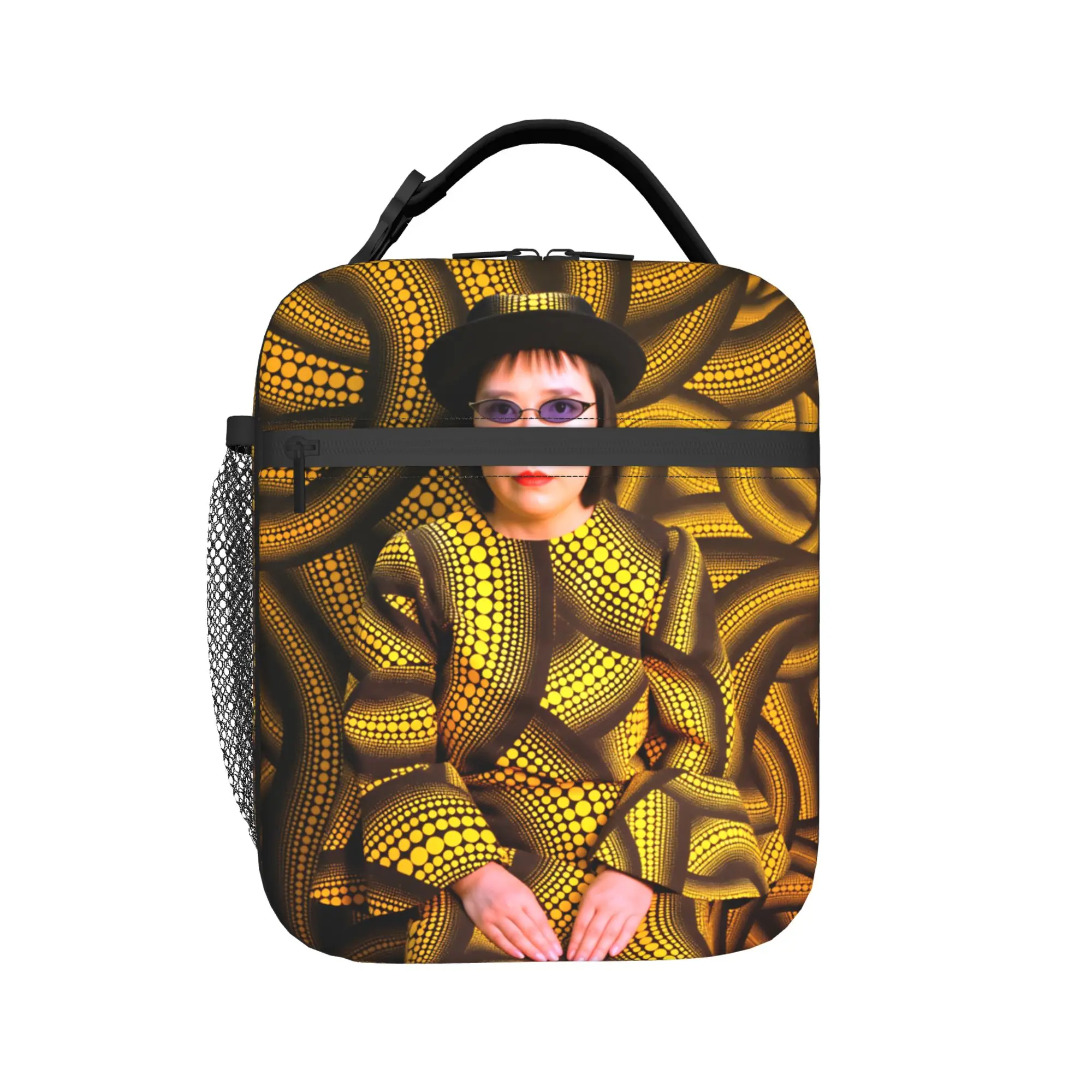 Yayoi Kusama Abstract Face Lunch Bag Travel Portable Zipper Tote Food Bags For Unisex  Oxford Custom Cooler Bag