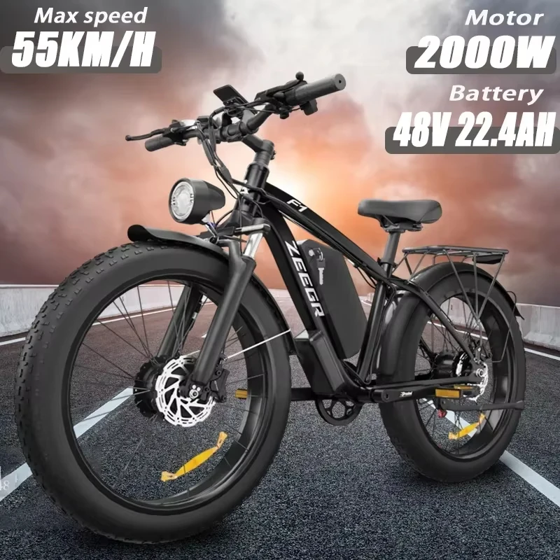 Electric Bicycle new F1 2000w dual motor 48v 22.4ah battery adult Electric bike 26inch tire Hydraulic brake snow beach E-bike