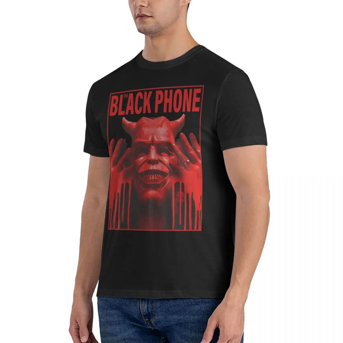 Camiseta de manga corta con cuello redondo para hombre, camisa divertida con estampado de teléfono negro, 100% algodón, para verano