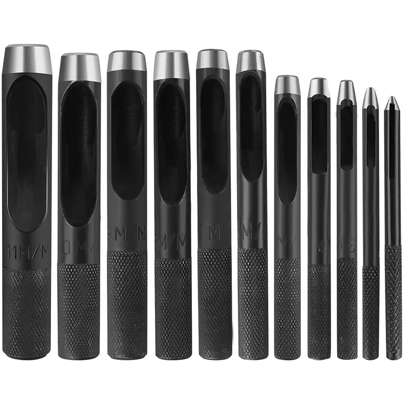 

ABUF 11Pcs Round Steel Hollow Punch Set, 1-11mm Leather Craft Hollow Hole Punch Tools for Leather, Watch Band, Canvas, Eyelet