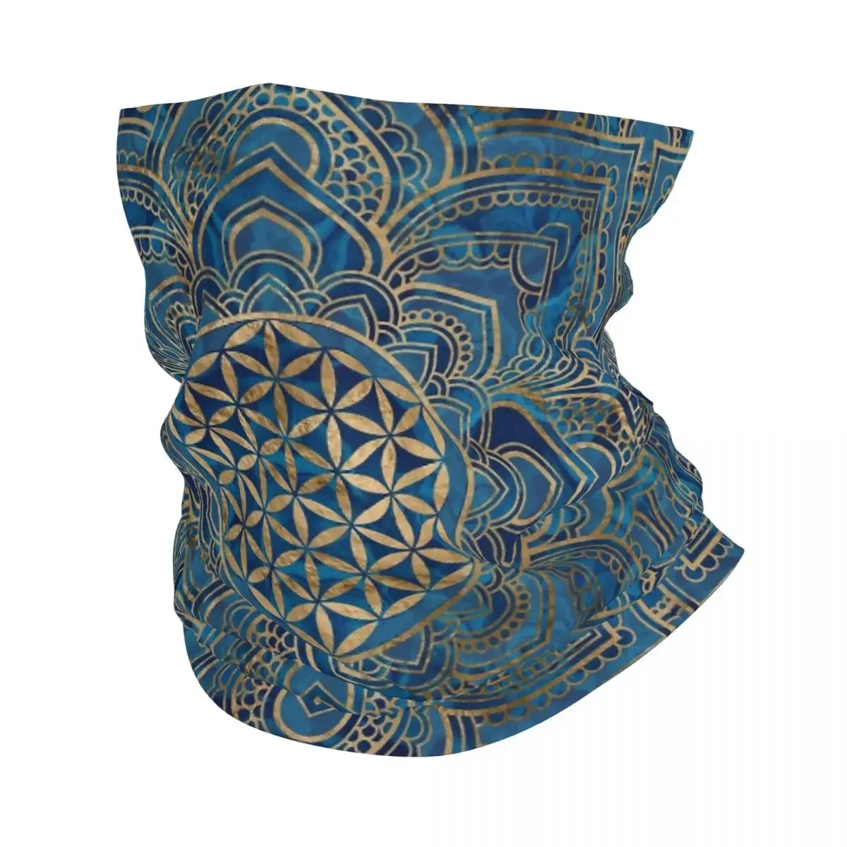 Flower Of Life Mandala Bandana Neck Gaiter Blue Marble Gold Wrap Scarf Multifunctional Headband Outdoor Sport Unisex Adult