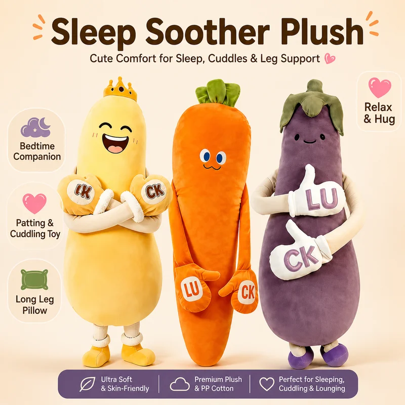 Eggplant Carrot Mango Sleep Companion Long Plush Pillow Doll Soothing Patting Toy Soft Comfortable Leg Support Cushion Adult Toy