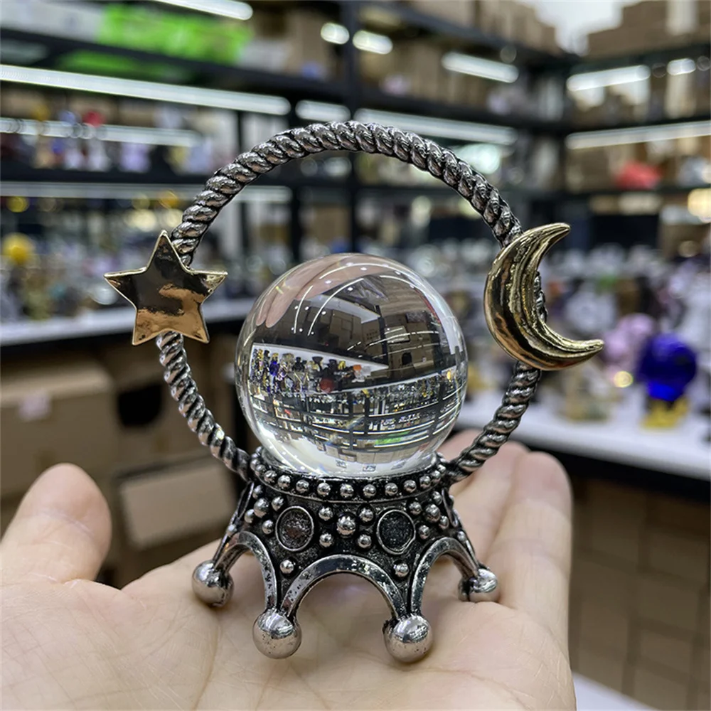 C24 Metal Crystal Ball Holder, Star Moon and Crown, Magic Sphere, Display Stand, Desktop Ornaments, Photography Props