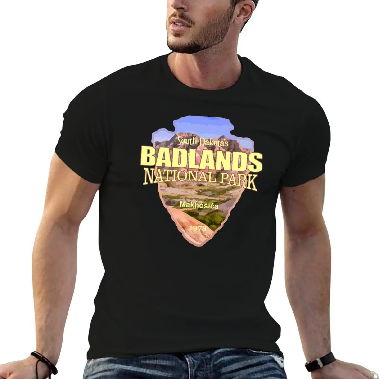 Badlands National Park (arrowhead) T-Shirt anime stuff oversizeds quick drying mens graphic t-shirts anime