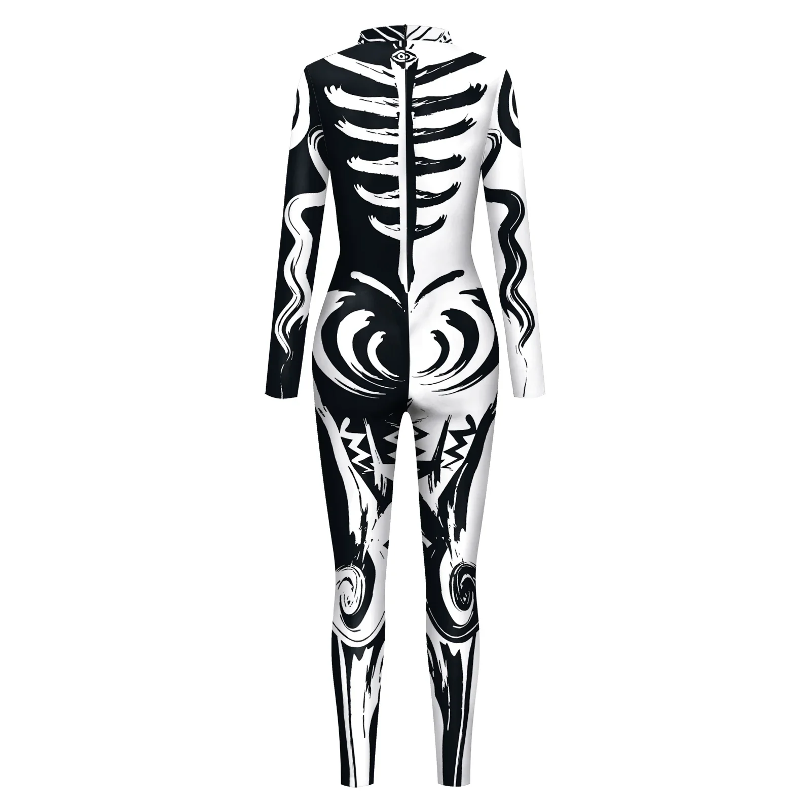 Halloween Men's Sexy Graffiti Black And White Tribal Wizard Eyes Jumpsuit Carnival Party Cosplay Zentai Suits