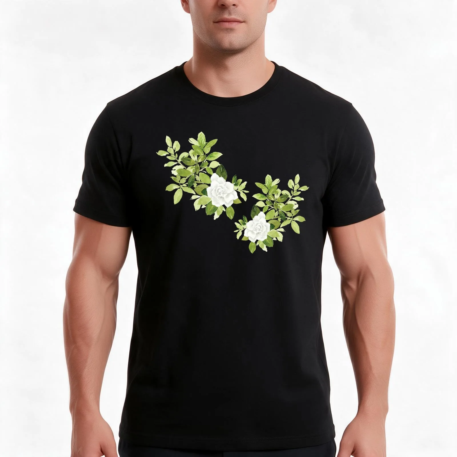 Gardenia cape jasmine floral flower watercolor T-Shirt Summer Casual Cotton Tee Oversized Streetwear Tops Unisex Men Women