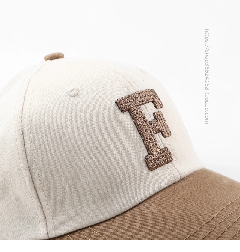 Embroidered Letter Large F Casual All-Matching Baseball Cap Japanese Wide Brim plus-Sized Color Matching Peaked Cap for Women