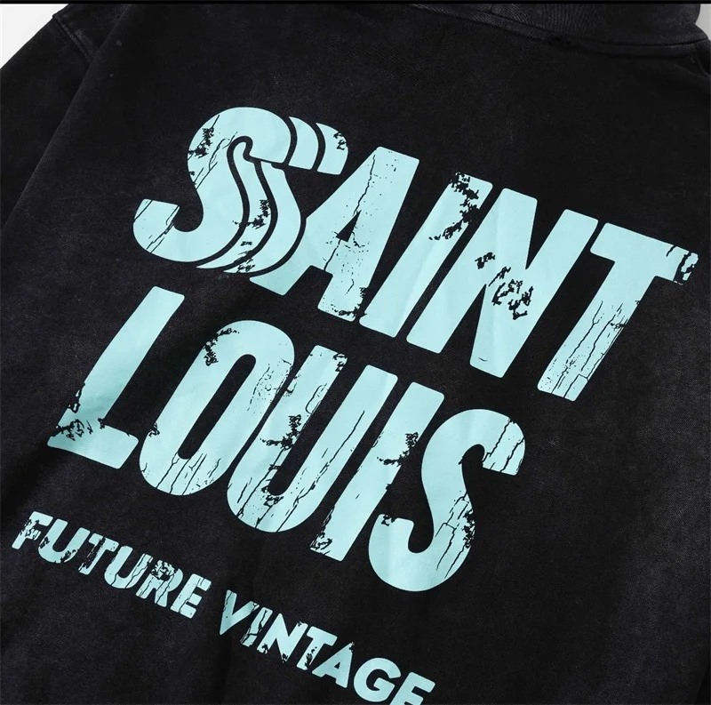 24ss Washed Black Saint Louis Hooded Sweatshirts Men Women Graffiti Logo Letter Oversized Hip Hop SAINT MICHAEL Hoodies