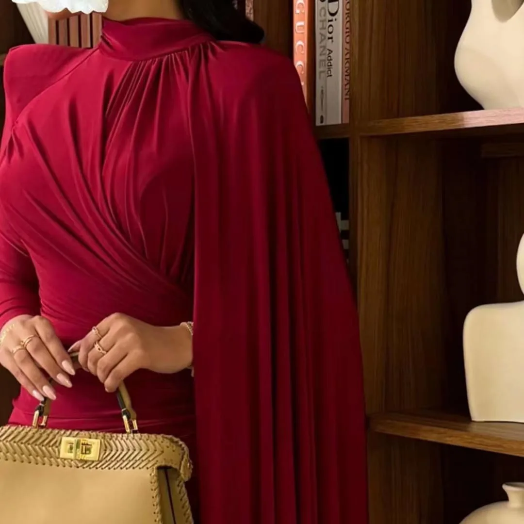 Dostosowana wykwintna suknia wieczorowa o kroju syreny z wysokim dekoltem Urocza marszczona sukienka na studniówkę Suknia wieczorowa z długim rękawem вечернее платье