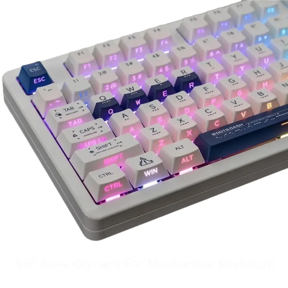 Imagem -03 - Keycaps Side Word para Teclado Mecânico Altura Cereja Pbt Sublimação Térmica 130 Chaves Código Morse 61 64 68 75 84 87 99 104 108