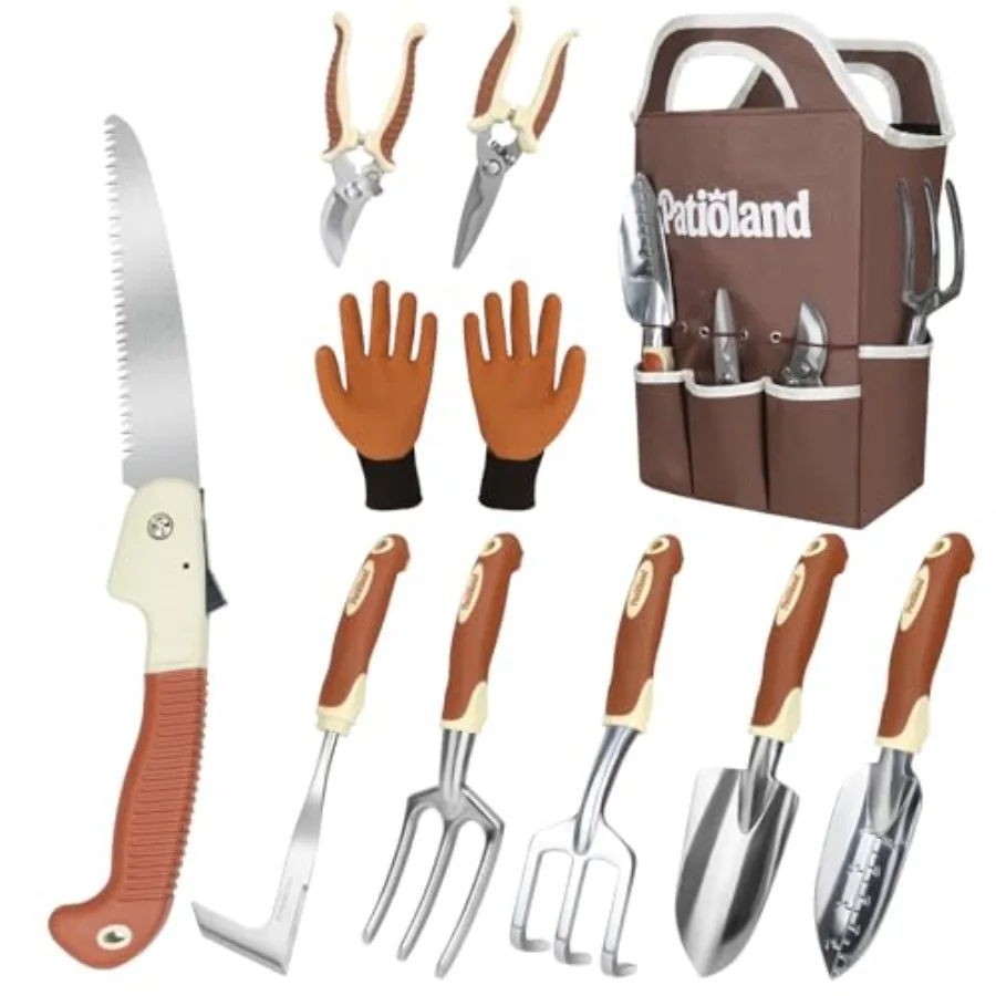 10-Piece Garden Tool Set, Gardening Hand Tools Kit with Ergonomic Non-Slip Handles, Heavy Duty Rust-Proof Aluminum Tools, Organ