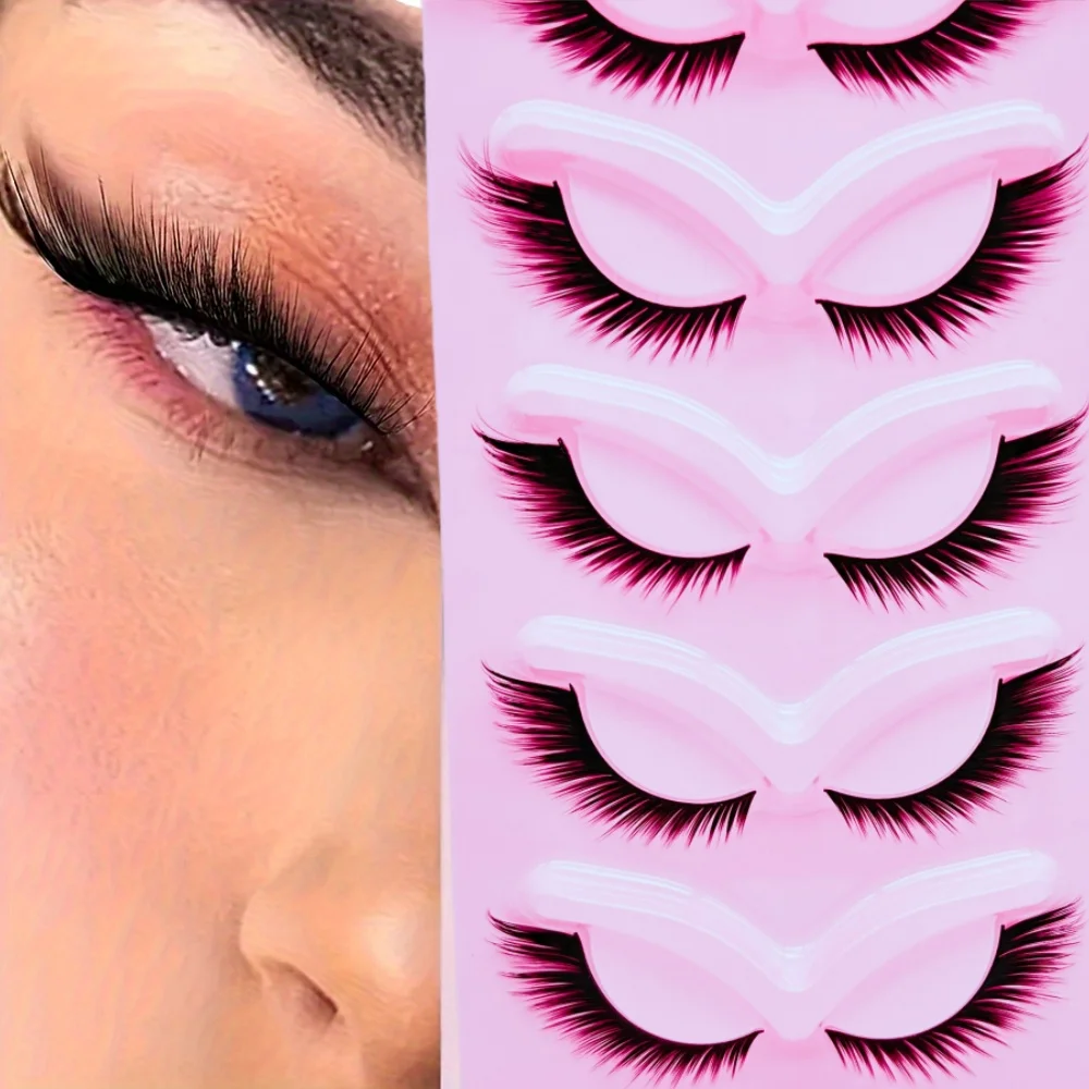 5 pares de cílios postiços de aparência natural, olhos de gato de vison fofos e olhos de raposa, cabelos finos estilo fada, melhoram seu visual sem esforço
