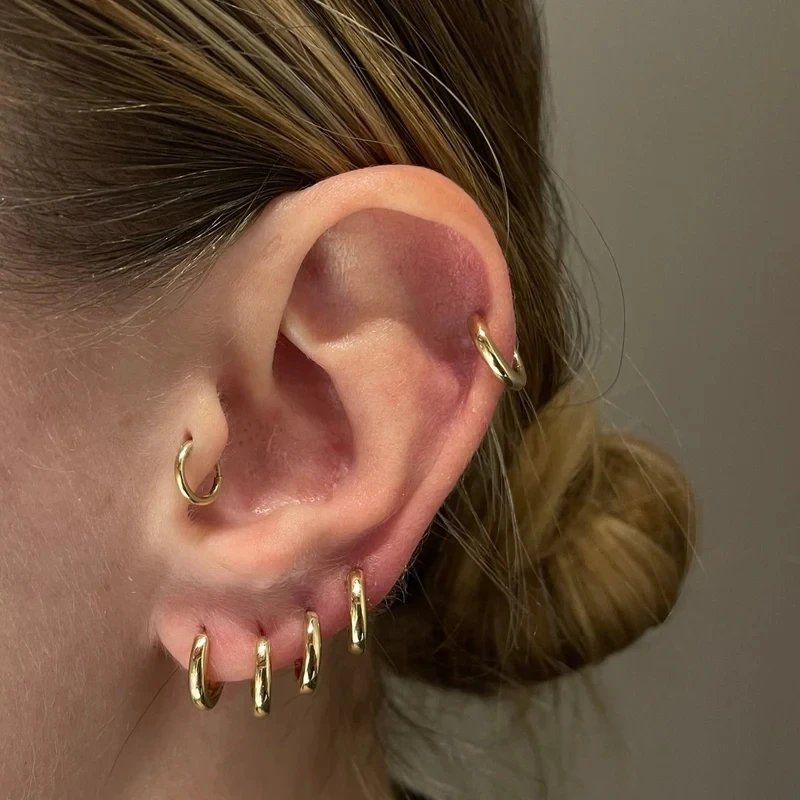 7pcs Small Hoop Earrings Set for Women Men Gold Silver Color Stainles Steel Round Circle Stackable Ear Hoops Piercing Jewelry