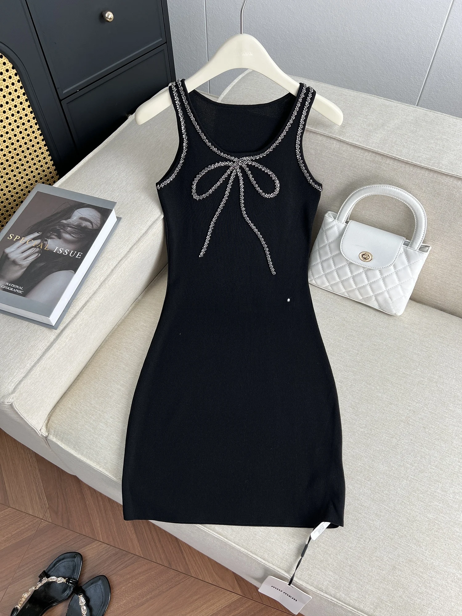 Ele Zomer Nieuwe Sle Afslanken Ontwerp Zware Kraal Knoop Svel Vest Dr Dames Casual Hoge Taille Dr