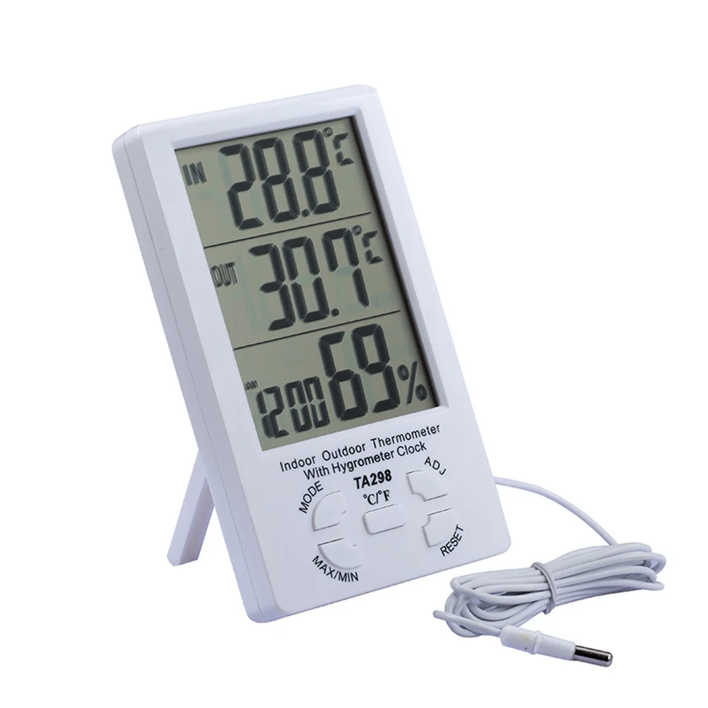 

Indoor Outdoor Digital LCD Thermometer Hygrometer Rectangle High Precision Temperature Humidity Meter Solar Sensor Time Clock