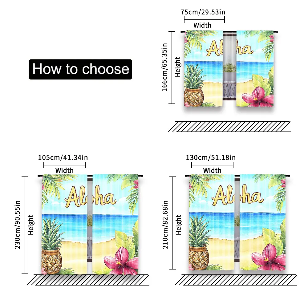 2Pcs Aloha Curtain Hawaiian Tropical Beach Summer Landscape Birthday Party Decorations Drapes All Season Charm For Living Room