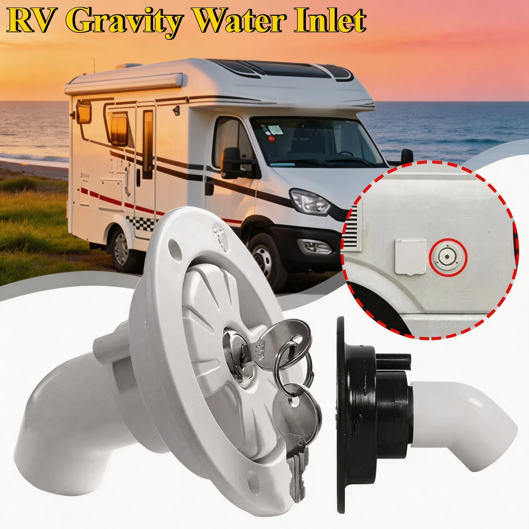 

RV Camper Caravan Accessories Gravity Water Inlet With Lock Water Tank Filling Port White For Trailer Boat Leak-Proof Anti-Rust