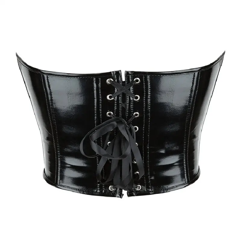 Shiny PVC Corset Crop Top Overbust Lace Up Gothic Faux Leather Bustier Body Shaper Lingerie Sexy Woman Push Up Corselet