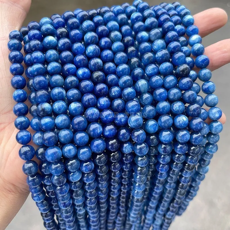 Wholesale 6 8 10mm Blue Kyanite Beads Round Loose Spacer Pick Size For Jewelry Making Diy Necklace Bracelet Accessory 15\