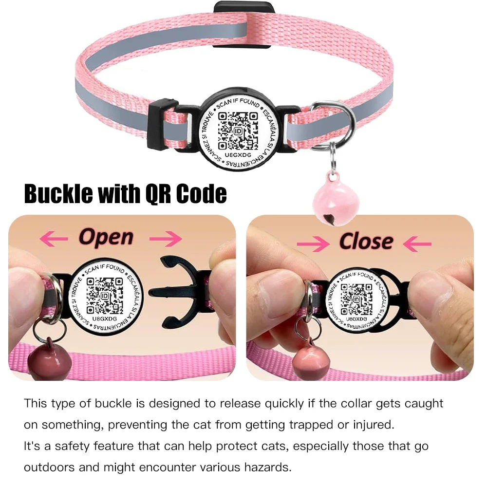 QR Code Pet Tag Cat Collar with qr code ID Tag,Puppy Cat Accessories Reflective Kitten Collars, Cat Tag, Safety Quick Release