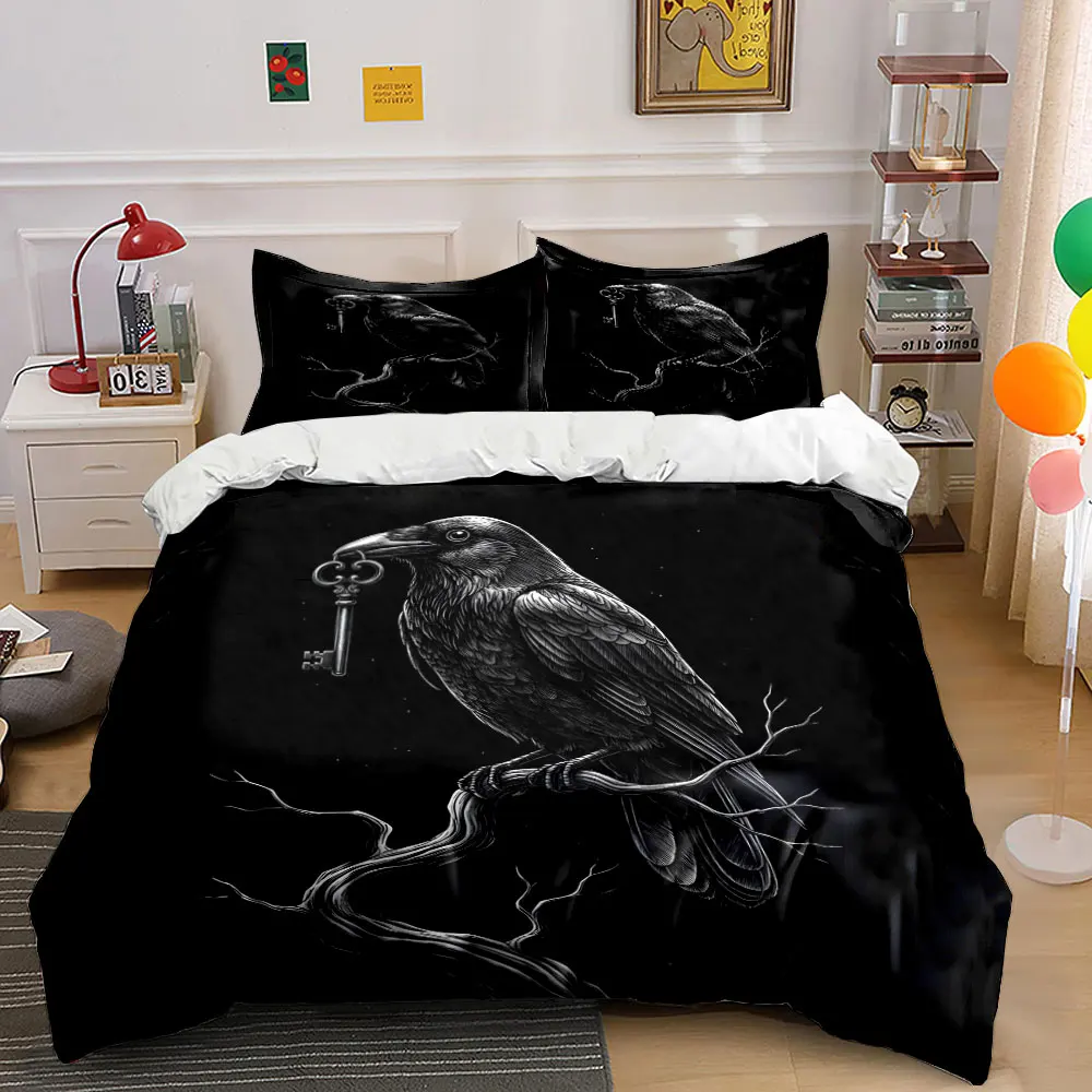 Raven Gothic Style Bedding Design Print Bedding Set 1 Duvet Cover 2 Pillowcases for Adult and Children Luxury Gift Full Size