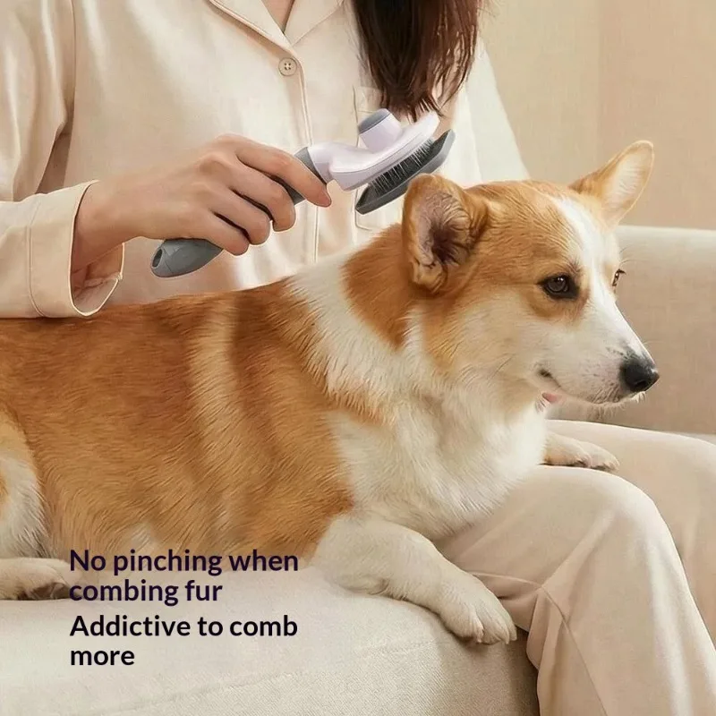 Self-cleaning Pet Hair Remover Brush Blunt Ball-point Steel Pins One-key Ejection Hair Structure Textured Non-slip Grip Post-bath Fur Combing for Kittens Small Puppies pet accessories brush cat
