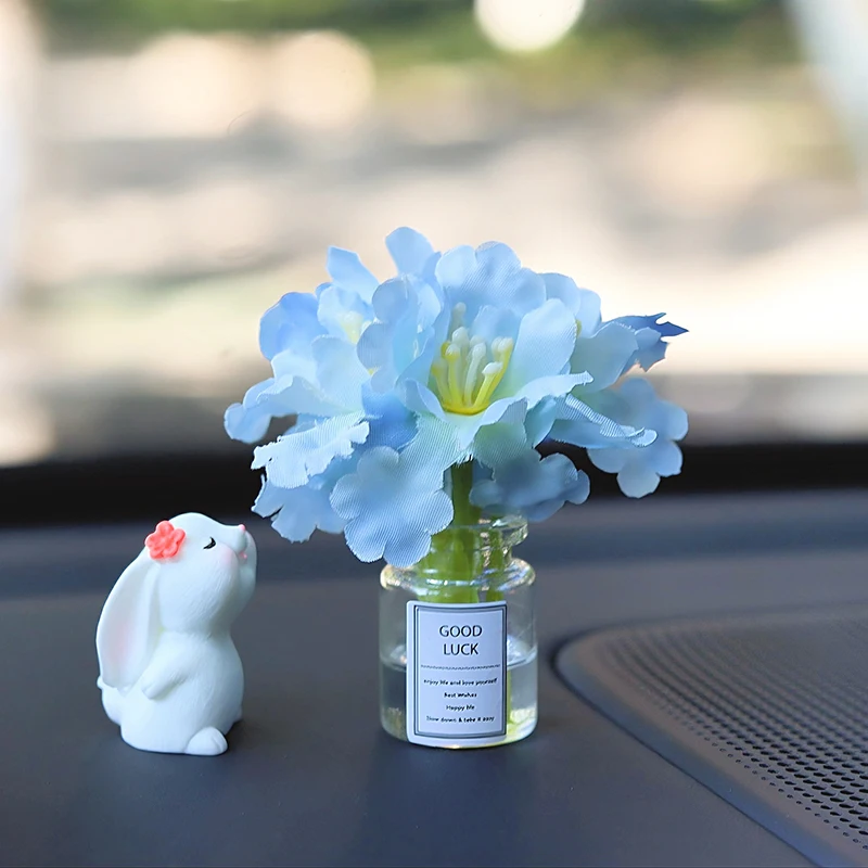 

Car Dashboard Decor - Adorable Bunny with Mini Orchid Cute Auto Dashboard Accessories for Women Creative Car Interior Decoration