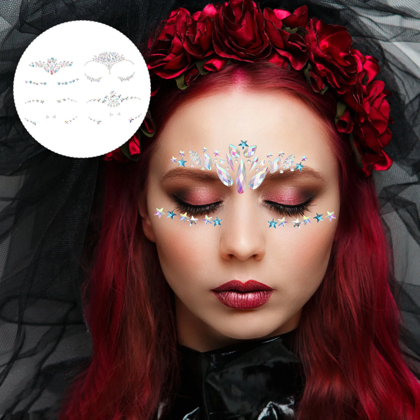 ملصقات شارات للوجه من حجر الراين لحفلات المهرجانات وحواجب العين والأحجار الكريمة وجواهر الوجه وعصا أكريليك وشم مؤقت