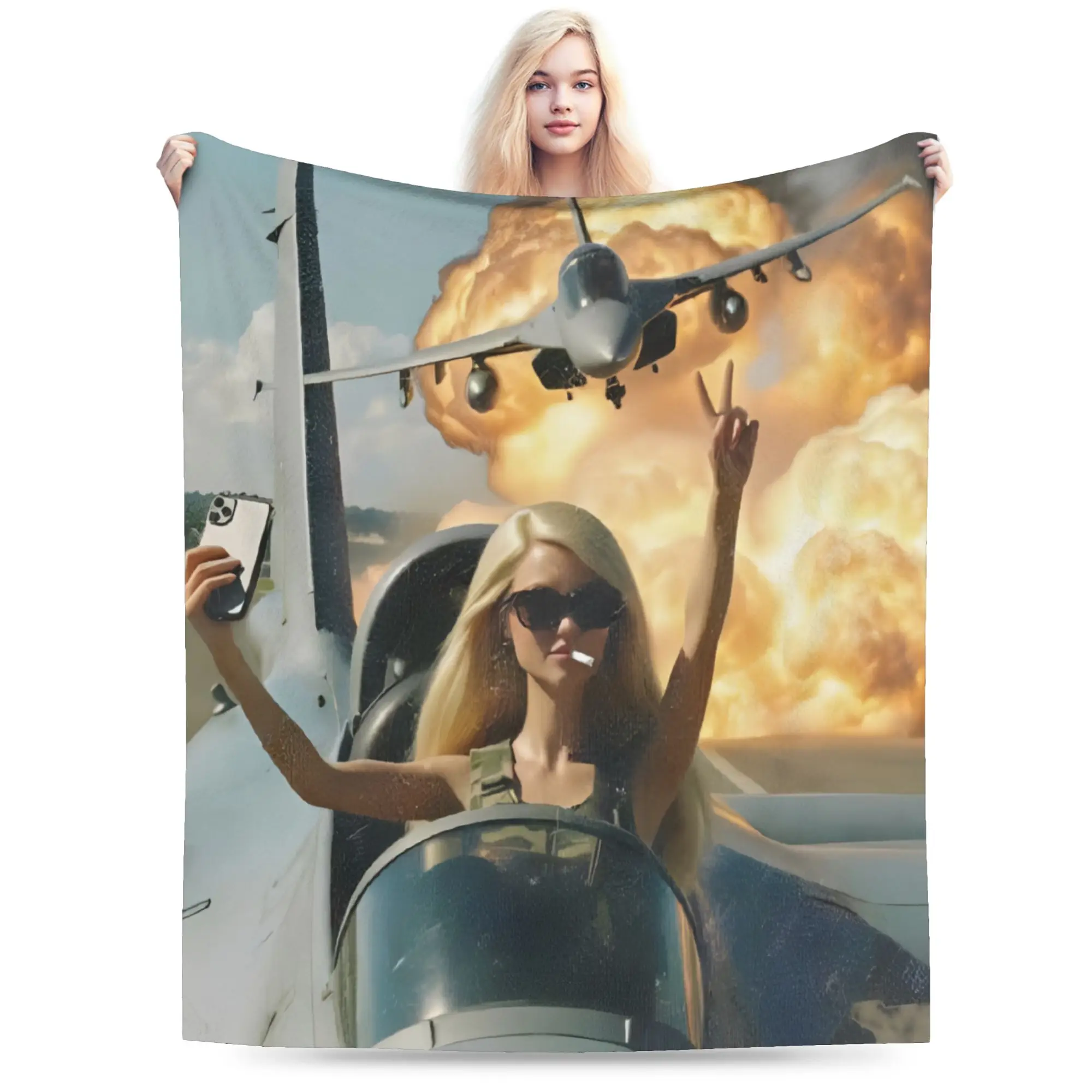 Blonde Doll Disheveled Doll Blanket Soft Coral Fleece Plush Novelty Present  Throw Blanket Rug Piece