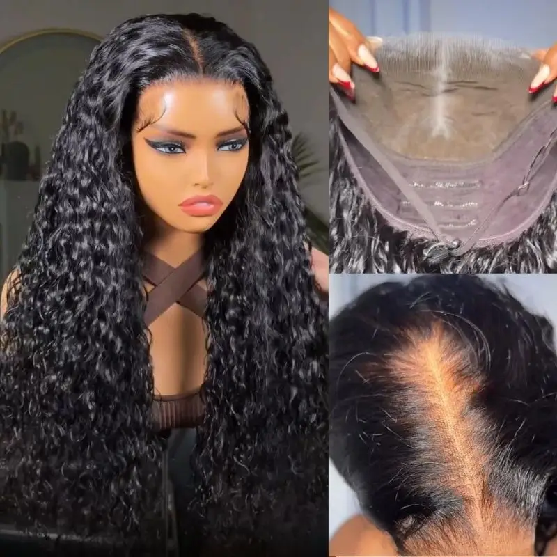 Klaiyi 7x5 Bye Bye Slip Water Wave Wig With Baby Hair & Drawstring Glueless Human Hair Wig 30s to Install