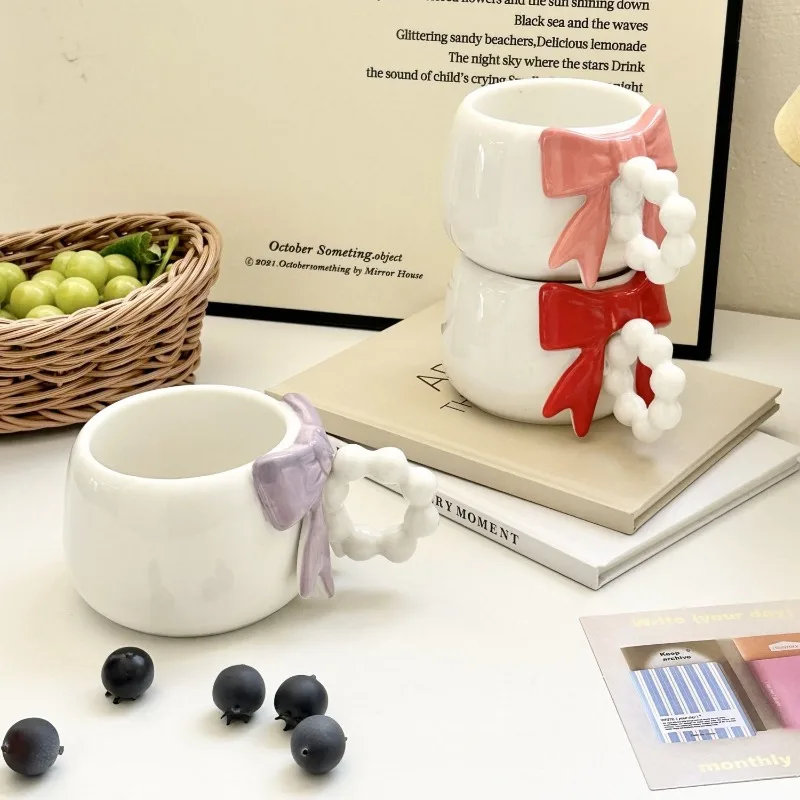 Ceramic Tableware, Korean Style Girl Instagram, High Beauty Girl Bow, Milk Cup, Cute Mug, Family Dormitory Drinkware