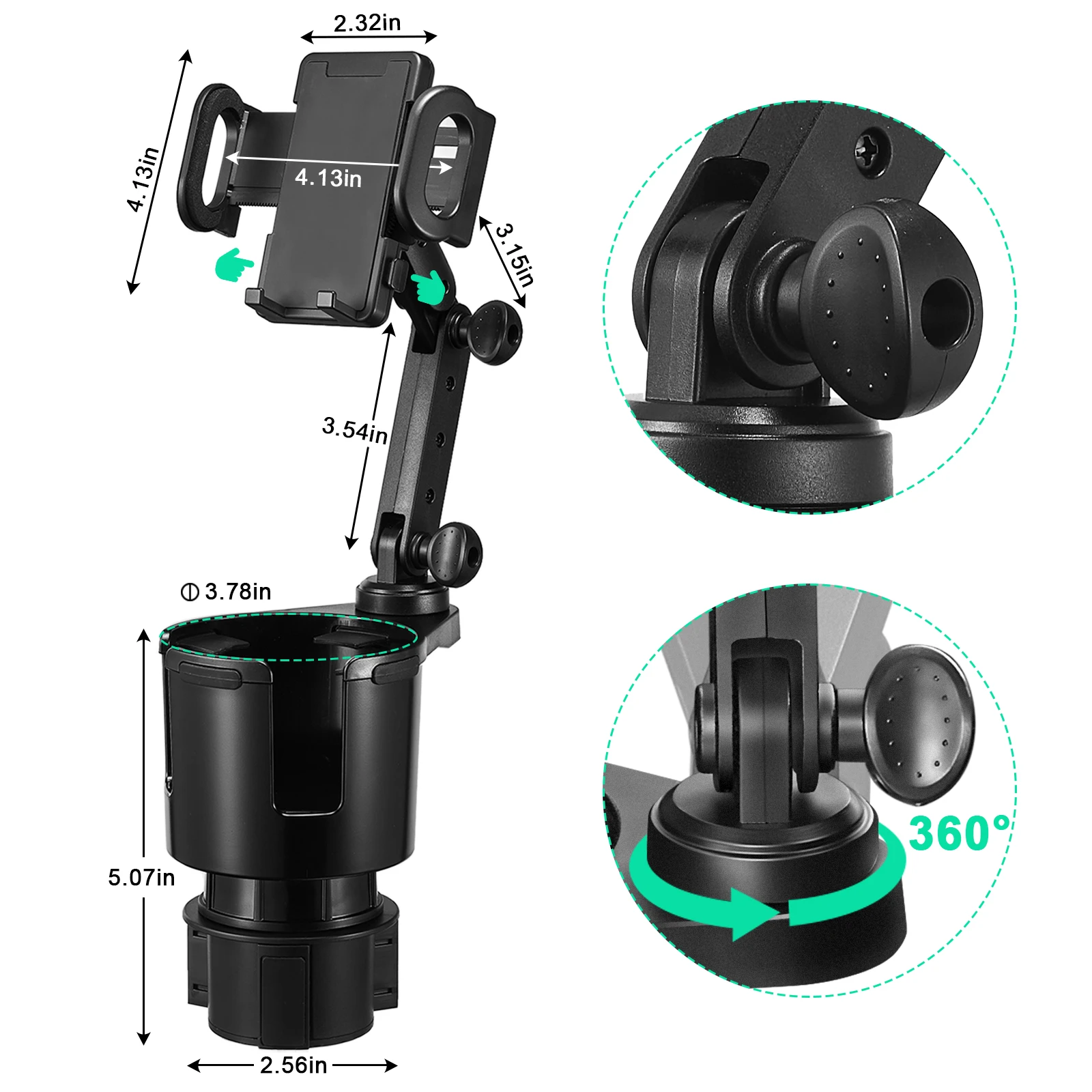 Base regolabile per espansore portabicchieri per auto 2 in 1 aggiornata con supporto per telefono 360 °   Porta cellulare con portabicchieri a rotazione