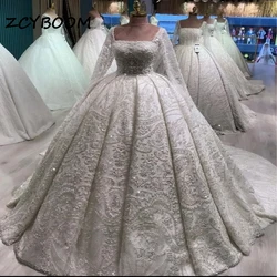 Maßgeschneiderte elegante Ballkleid-Hochzeitskleider mit quadratischem Kragen für Frauen, Applikationen, 2024, Hofzug, Brautkleid, Vestidos De Noiva