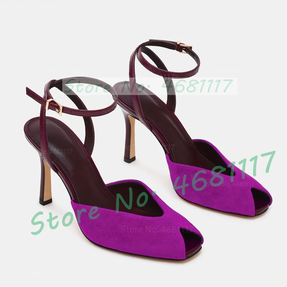 Purple Peep Toe High Heels Sandals Women Luxury Suede V Shaped Upper Elegant Shoes Female Sexy Ankle Strap Autumn Dress Sandals