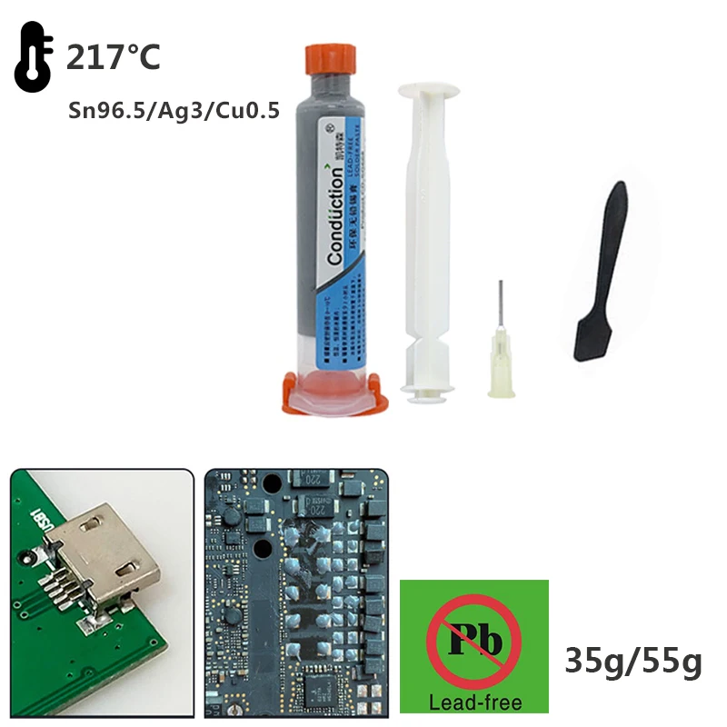 

Needle-tube Type Lead-Free Solder Paste Melting Point 217℃ Repair Soldering Paste PCB Repair Welding Paste Sn96.5Ag3Cu0.5