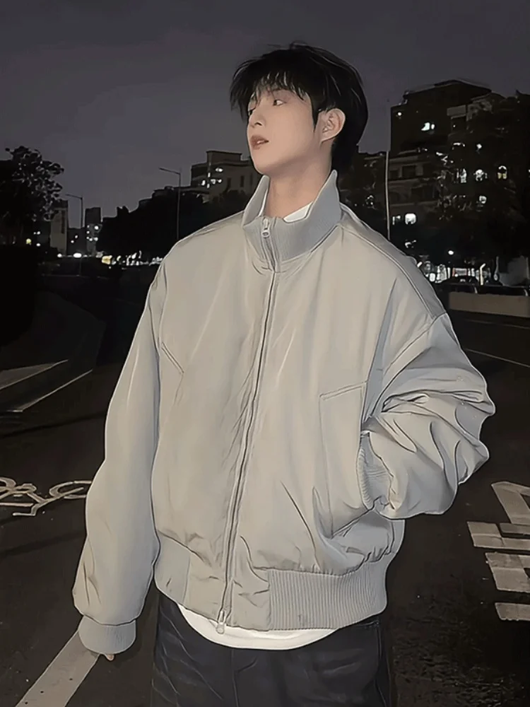 

Thiened Cotton Pilot Jaet Bomber Ball Game Sle Stand Collar Men's Autumn Winter Outerwear Slim Fit Long Sve Coat