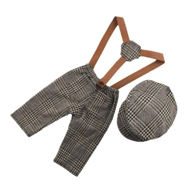 Newborn Photo Props Infant Gentleman Overalls with Hat Set for Baby Boys Girls Photography for Unforgettable Photo