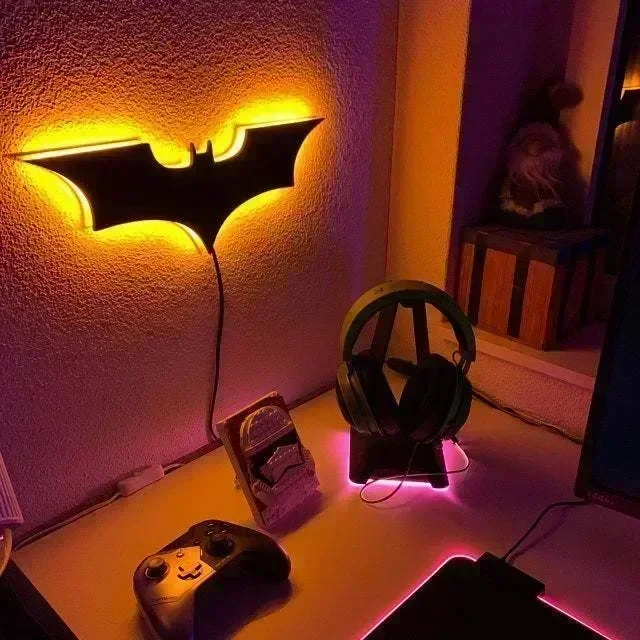 Batmanes-lámpara colgante de pared para dormitorio, luz nocturna fresca con Control remoto, multicolor, 3D, ambiente creativo de murciélago,